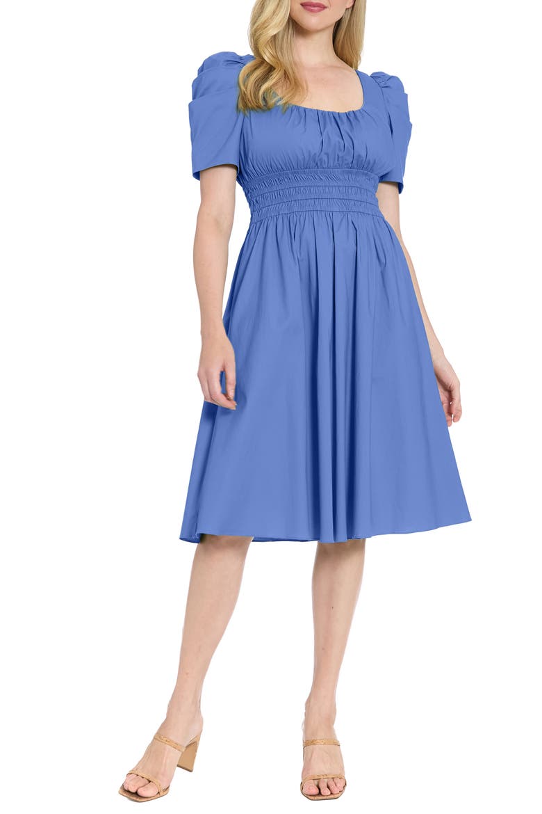 Puff Sleeve Smocked Waist Dress, Main, color, GRANADA SKY