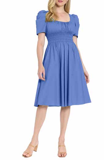 London Times Puff Sleeve Smocked Waist Dress