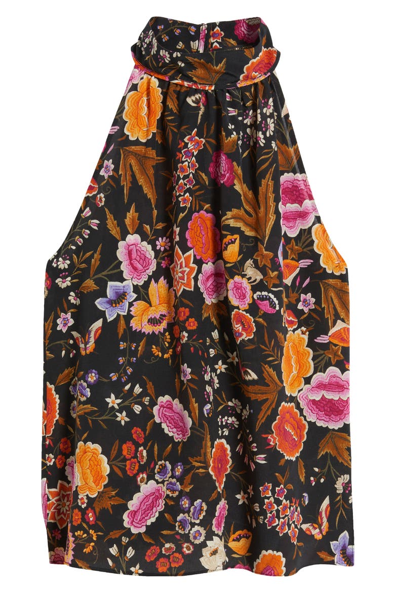 Madison Floral Silk Halter Top, Alternate, color, BLACK MULTI
