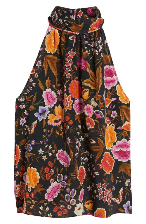 Kobi Halperin Madison Floral Silk Halter Top In Black Multi