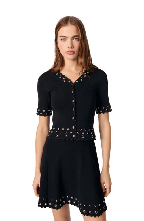 Maje Cropped Cardigan With Eyelets In Black