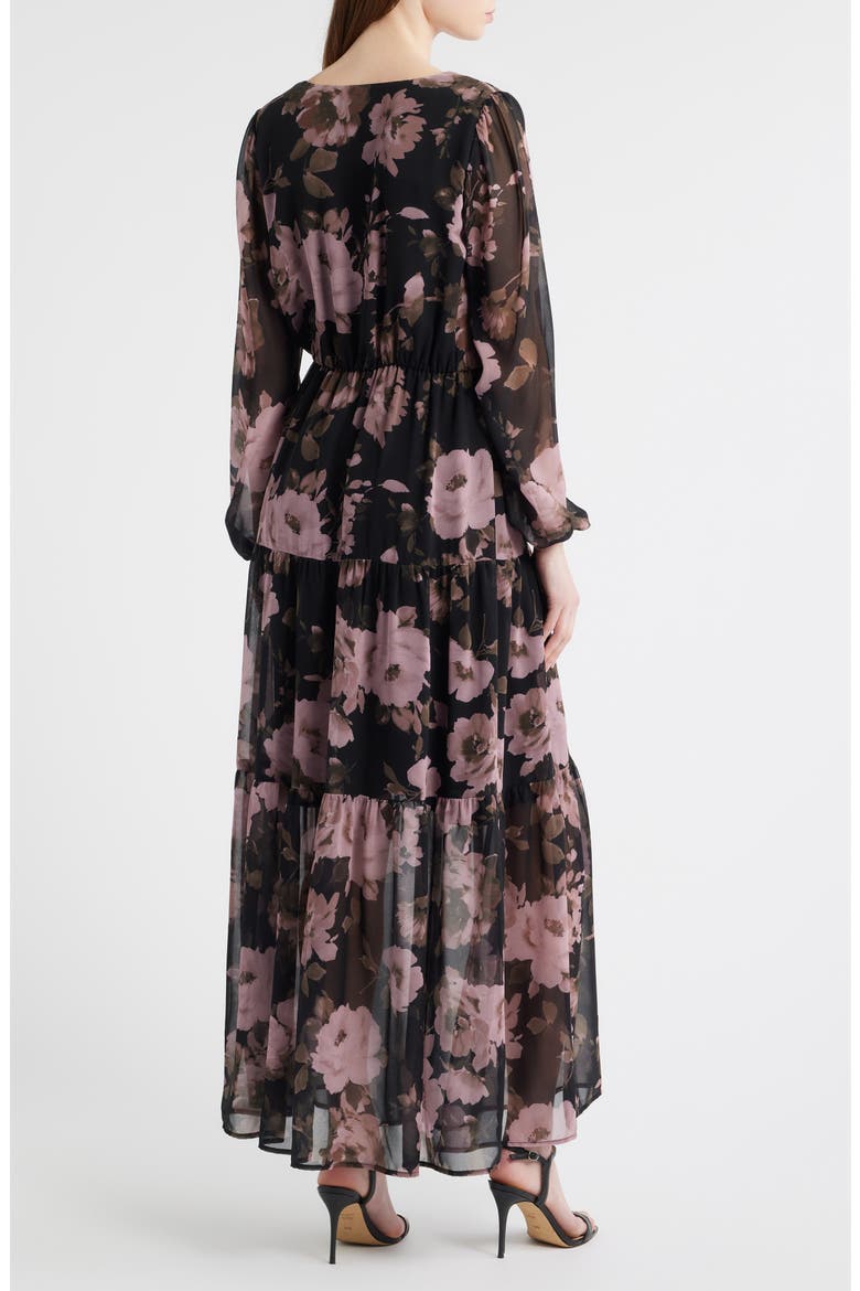 Floral Print Long Sleeve Tiered Maxi Dress, Alternate, color, BLACK FIONA FLORAL