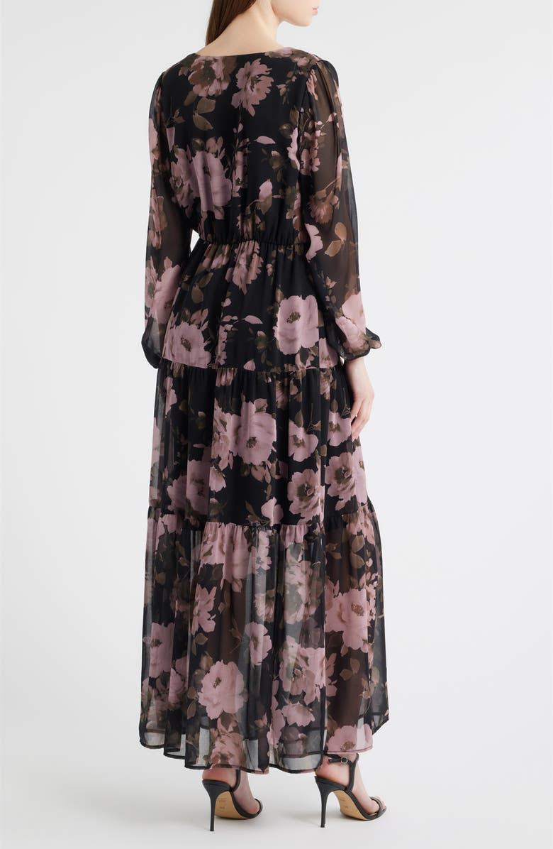 Chelsea28 Floral Print Long Sleeve Tiered Maxi Dress, Alternate, color, Black Fiona Floral