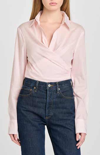 WAYF Amelie Tie Waist Cotton Button-Up Shirt