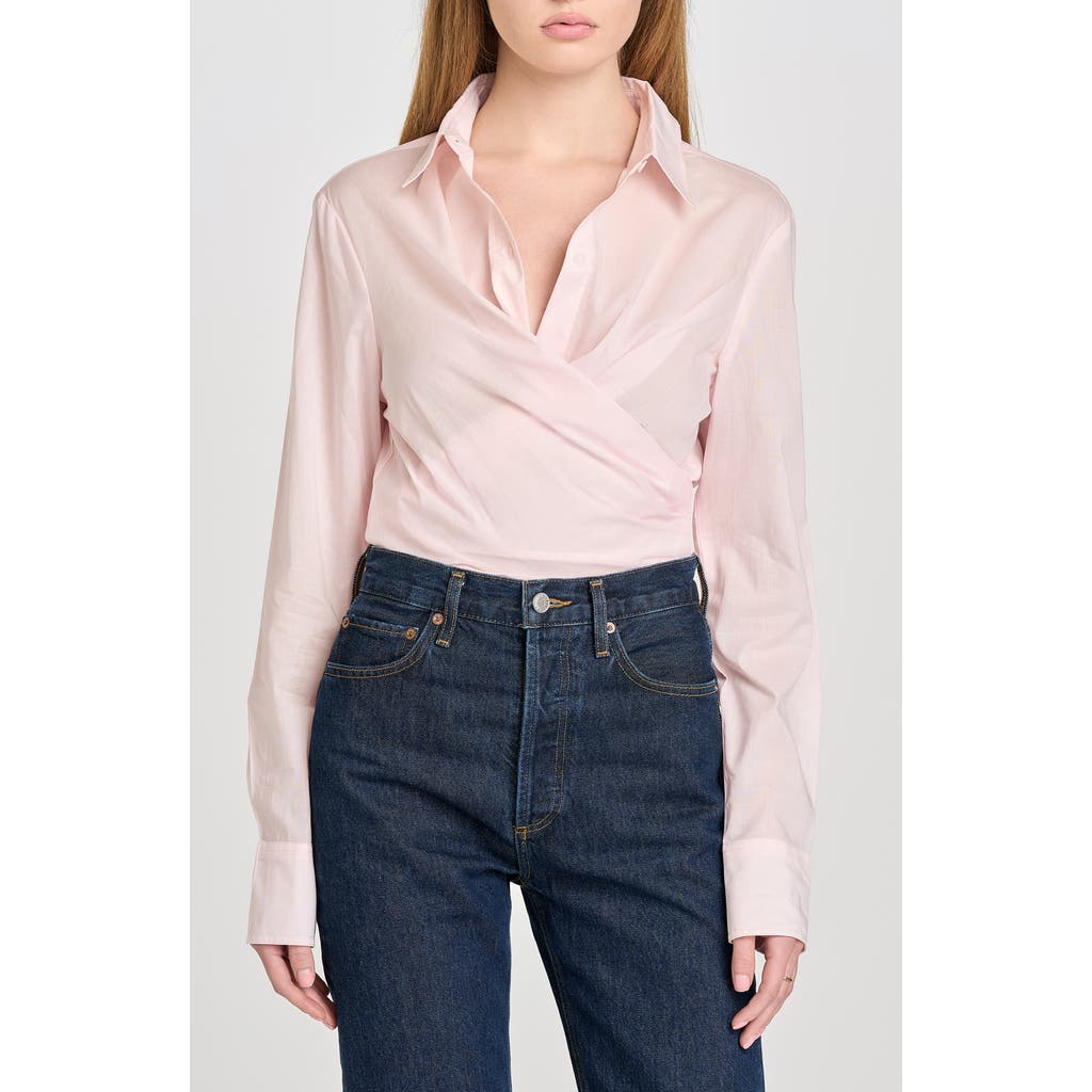 Shop Wayf Amelie Tie Waist Cotton Button-up Shirt In Baby Pink