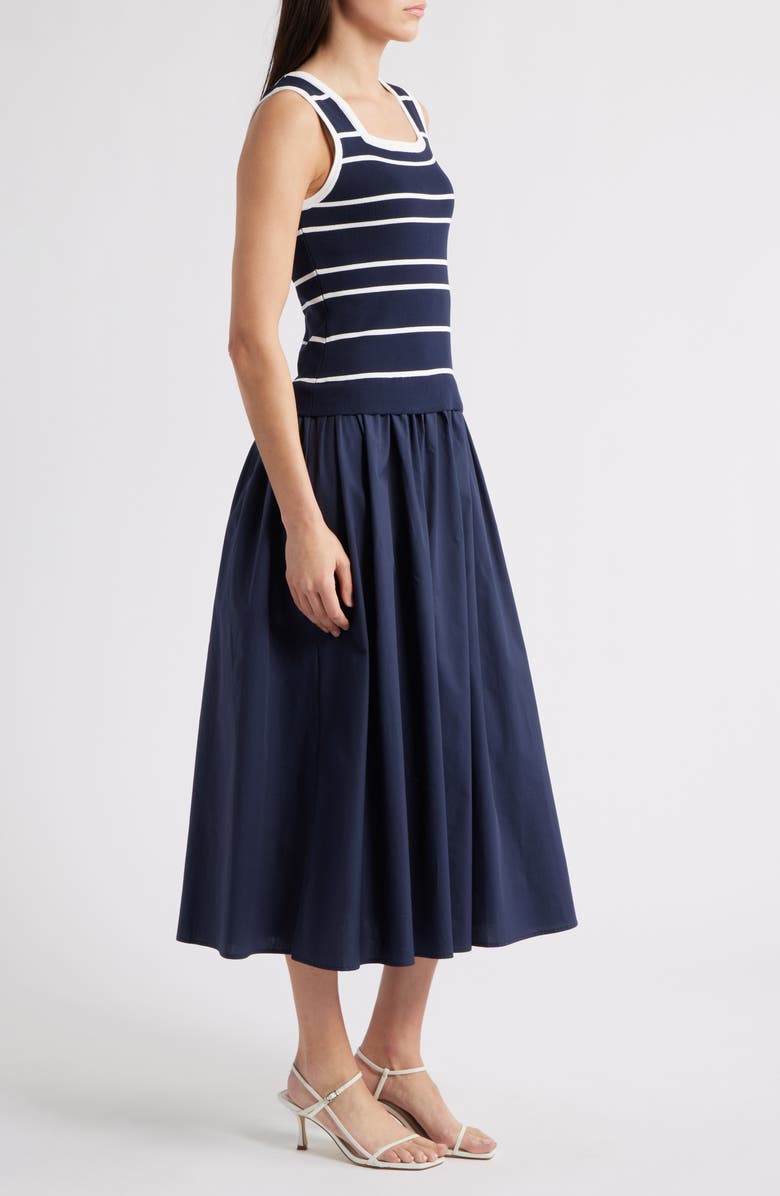ZOE AND CLAIRE Mixed Media Sleeveless Midi Dress, Alternate, color, White/ Navy