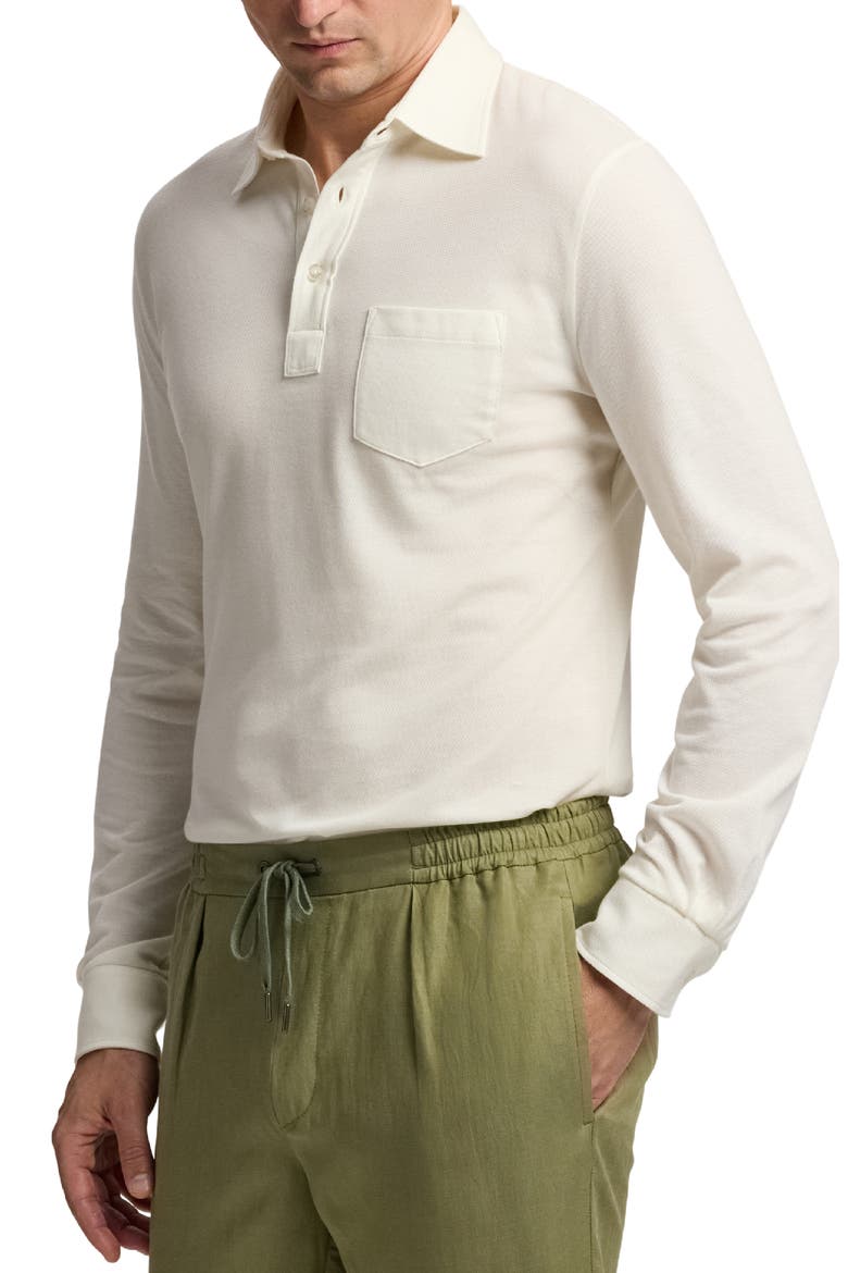 Long Sleeve Cotton & Cashmere Piqué Pocket Polo, Alternate, color, CLASSIC WHITE
