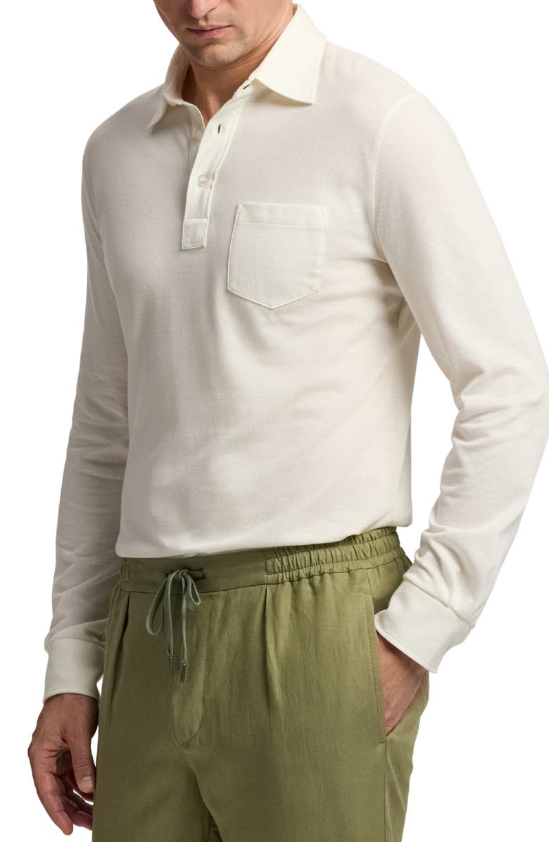 Ralph Lauren Purple Label Long Sleeve Cotton & Cashmere Piqué Pocket Polo, Alternate, color, Classic White