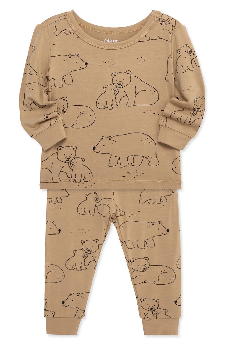 Little Me Brown Bear 2-Pack Stretch Viscose Pajama Set, Alternate, color, Brown