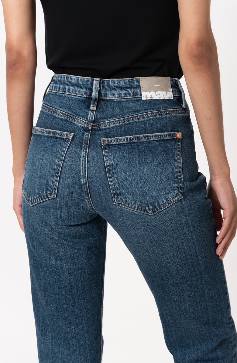 Mavi Jeans New York Raw Hem High Waist Straight Leg Jeans, Alternate, color, Dark Used Classic Blue