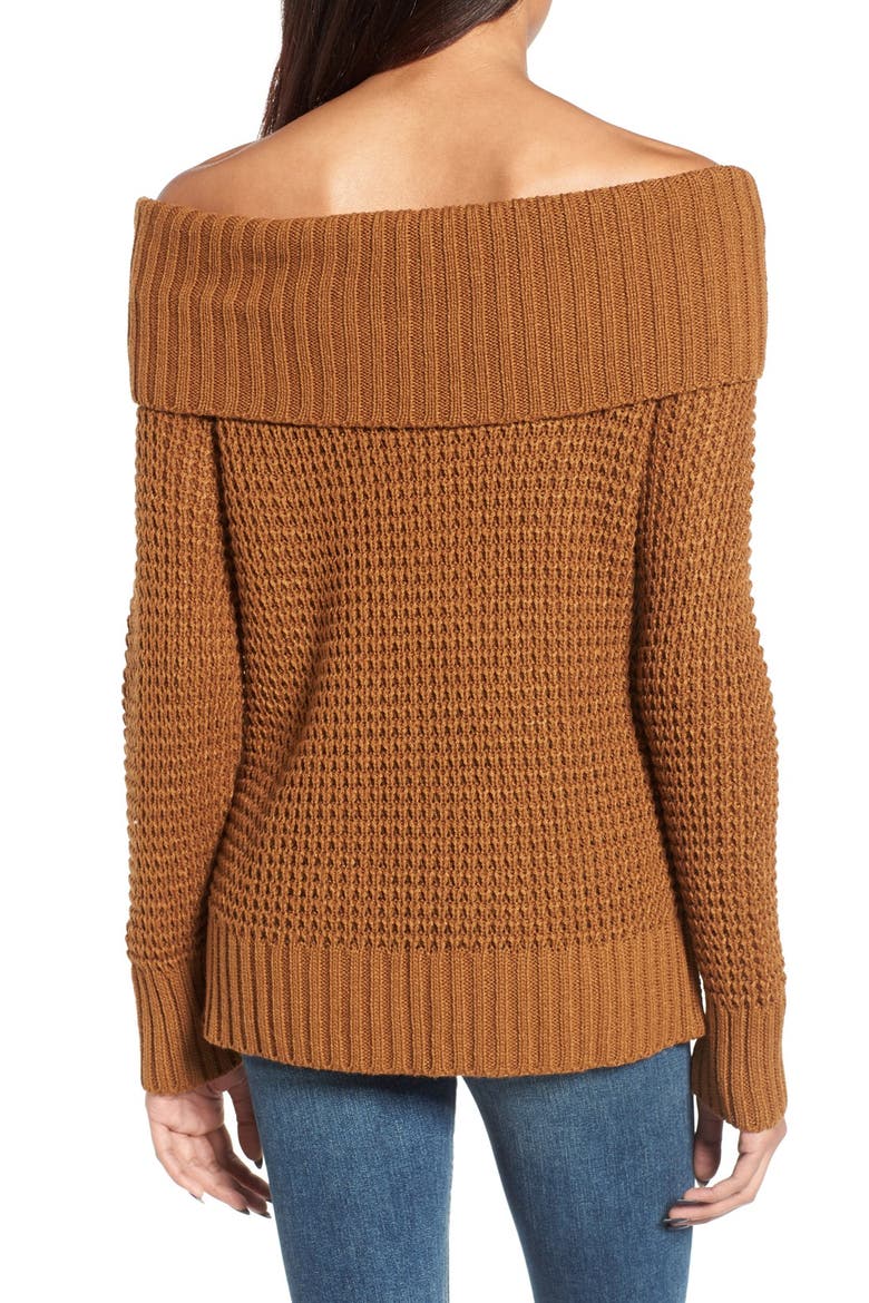 Off the Shoulder Sweater, Alternate, color, BROWN CATTAIL
