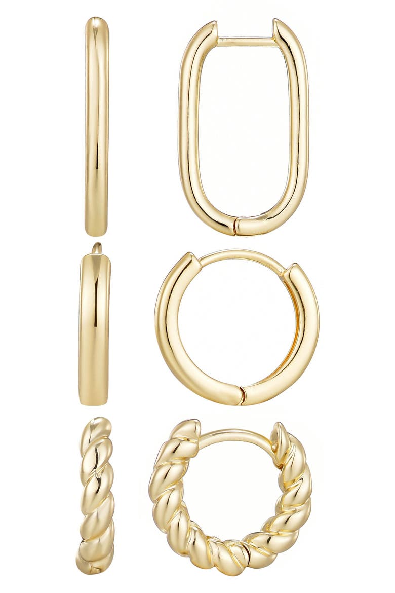 Set of 3 Hoop Earrings, Main, color, GOLD