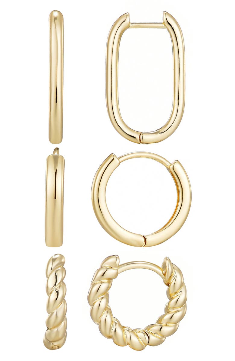 Adornia Set of 3 Hoop Earrings, Main, color, Gold