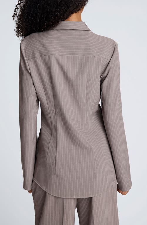 Kenneth Cole Pinstripe Fitted Blouse With Straight Sleeves In Gray