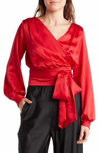 Renee C V-Neck Solid Satin Top