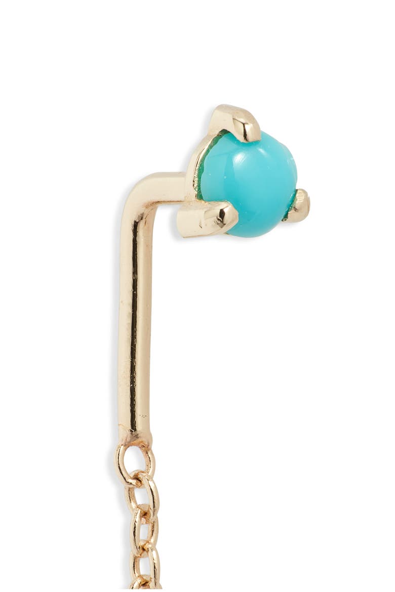 14K Gold Prong Turquoise Threader Earrings, Alternate, color, YELLOW GOLD
