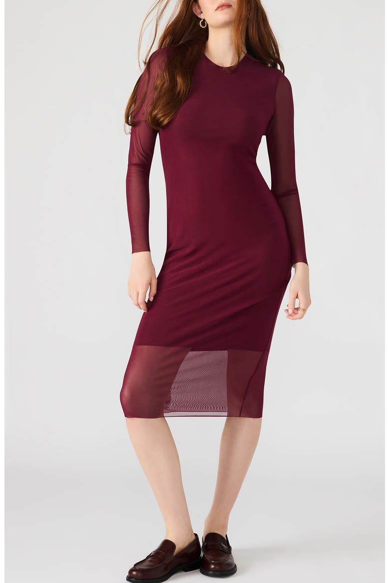 Hailee Long Sleeve Mesh Body-Con Dress, Main, color, WINE