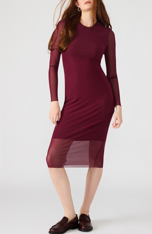 Steve Madden Hailee Long Sleeve Mesh Body-con Dress In Burgundy