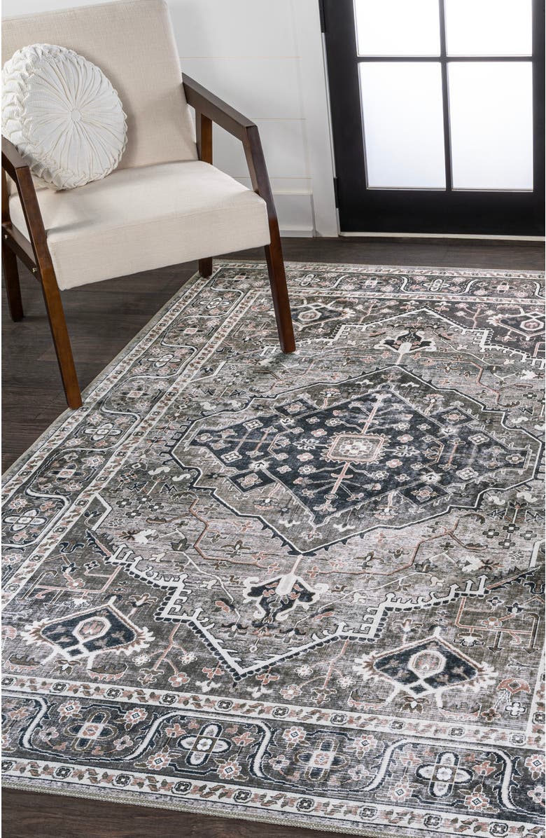 JONATHAN Y Alacati Ogee Medallion Machine-Washable Area Rug, Alternate, color, Dark Gray/Light Gray
