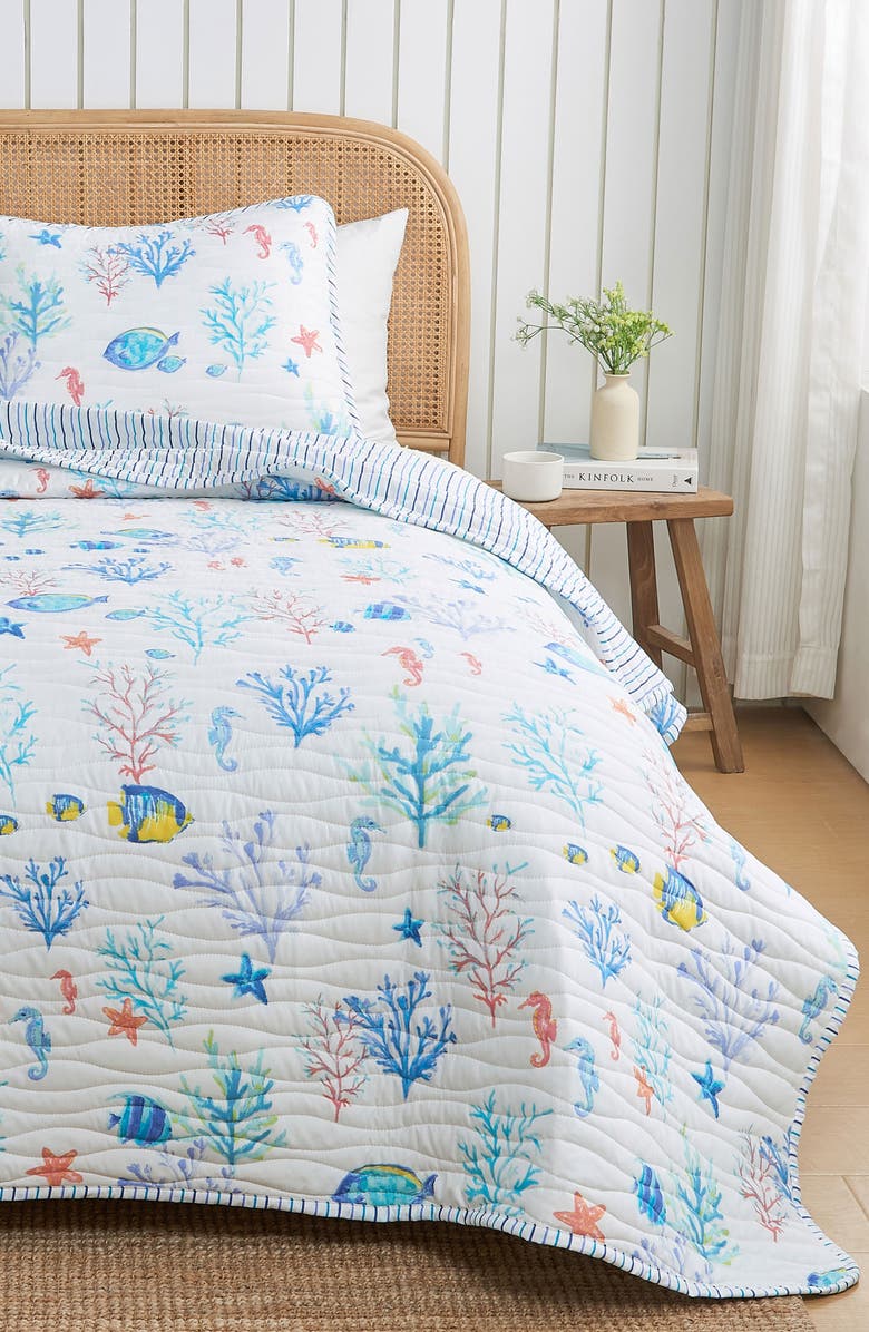 Woven & Weft Vibrant Sealife Quilt & Sham Set, Alternate, color, Colorful Seascape