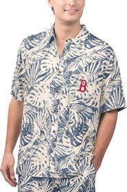 Margaritaville Men's Margaritaville Navy Boston Red Sox Monstera Print Party Button-Up Shirt