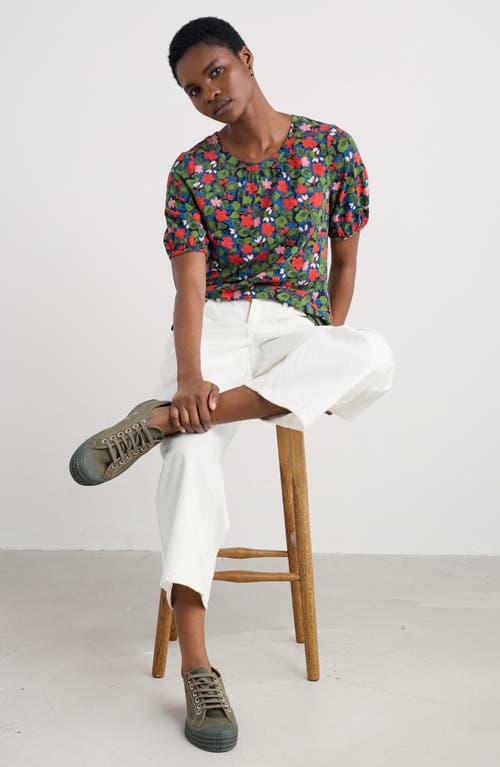Seasalt Cornwall Seaberry Floral Puff Sleeve Top In Green