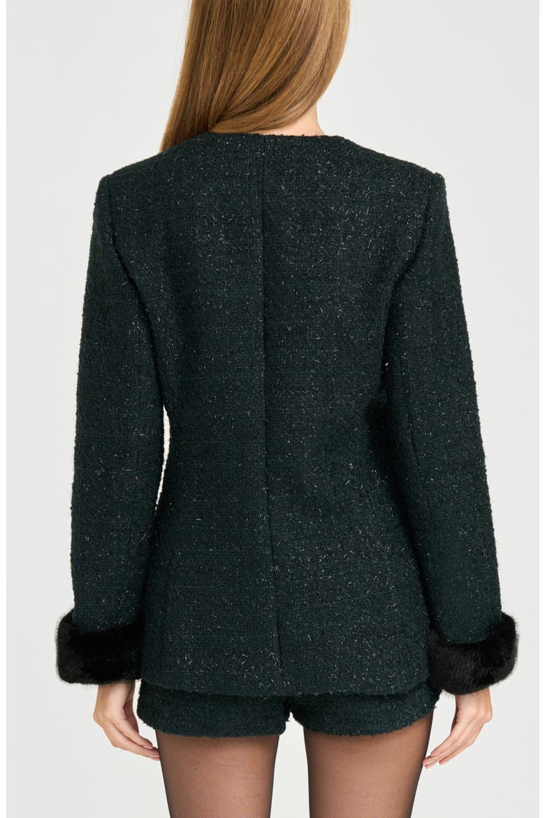 x Rose Lola Bleecker Bouclé Jacket with Faux Fur Cuffs, Alternate, color, EMERALD