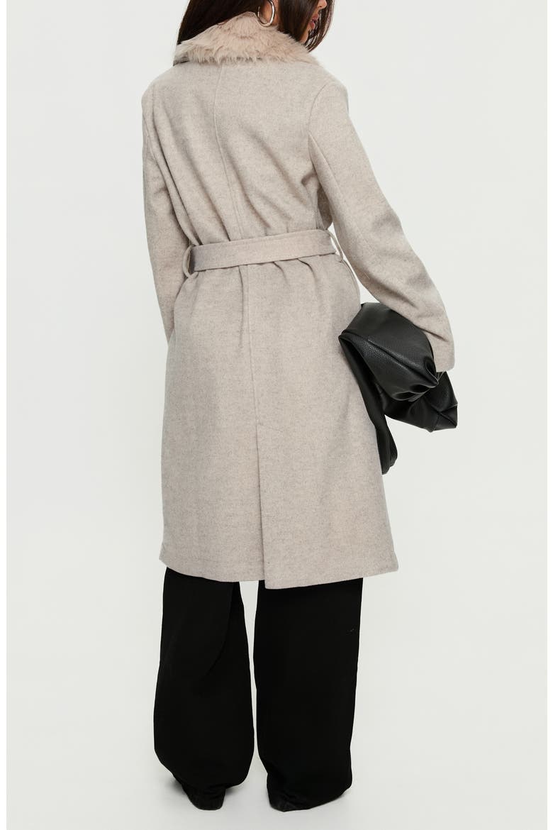 Hallyn Faux Fur Collar Belted Coat, Alternate, color, BEIGE