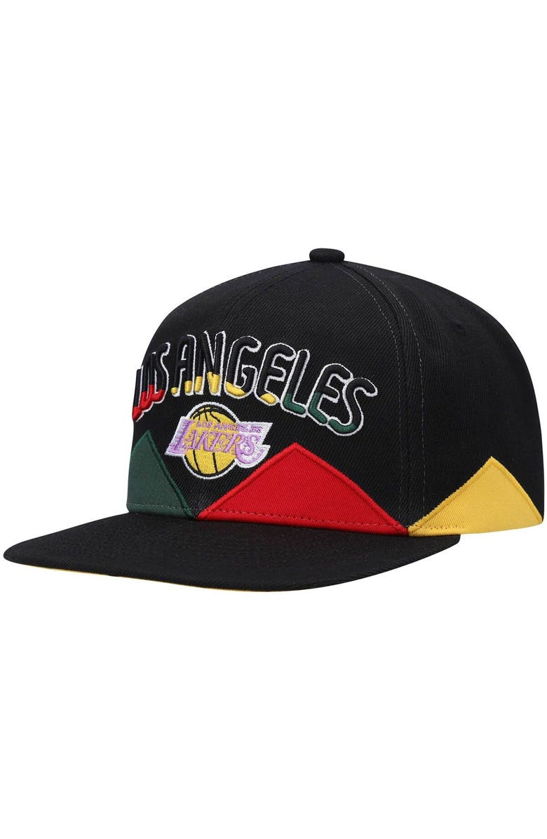 Mitchell & Ness Men's Mitchell & Ness Black Los Angeles Lakers Hardwood Classics Black History Month Snapback Hat, Main, color, 