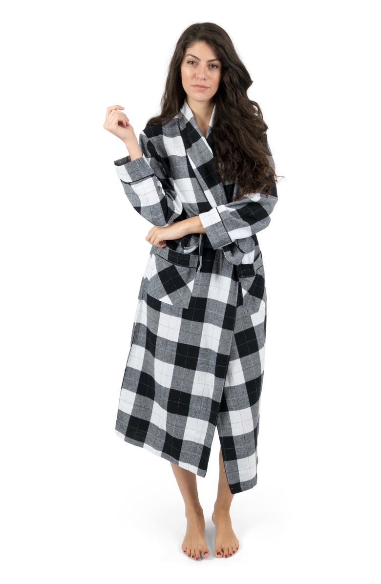 Leveret Women
s Flannel Robe, 100% Cotton, Alternate, color, Plaid Black 
White