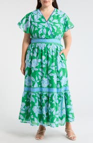 SUGARLIPS Verbena Floral Ingrida Surplice Midi Dress