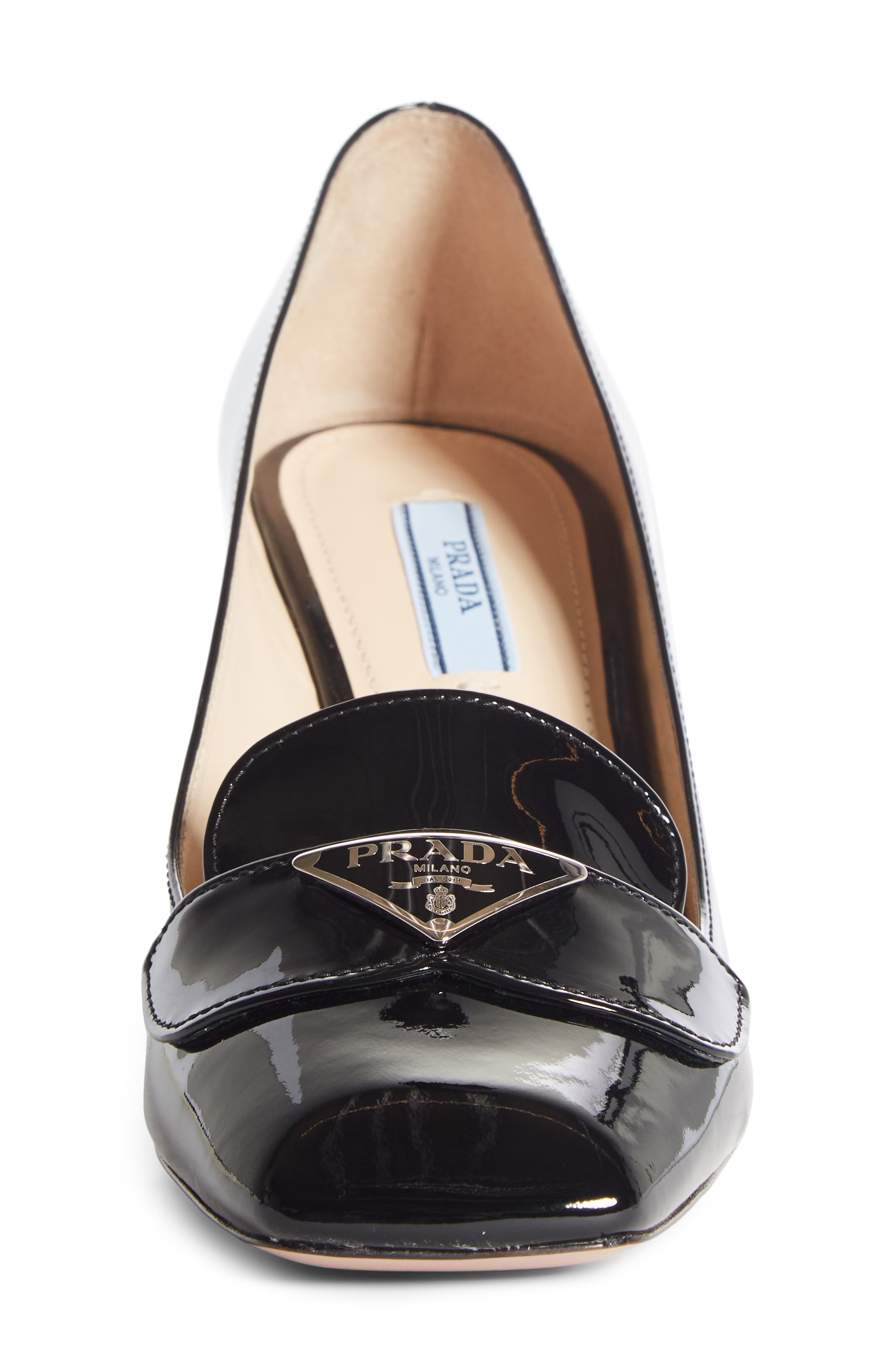 Prada Logo Plaque Block Heel Loafer Pump, Alternate, color, 