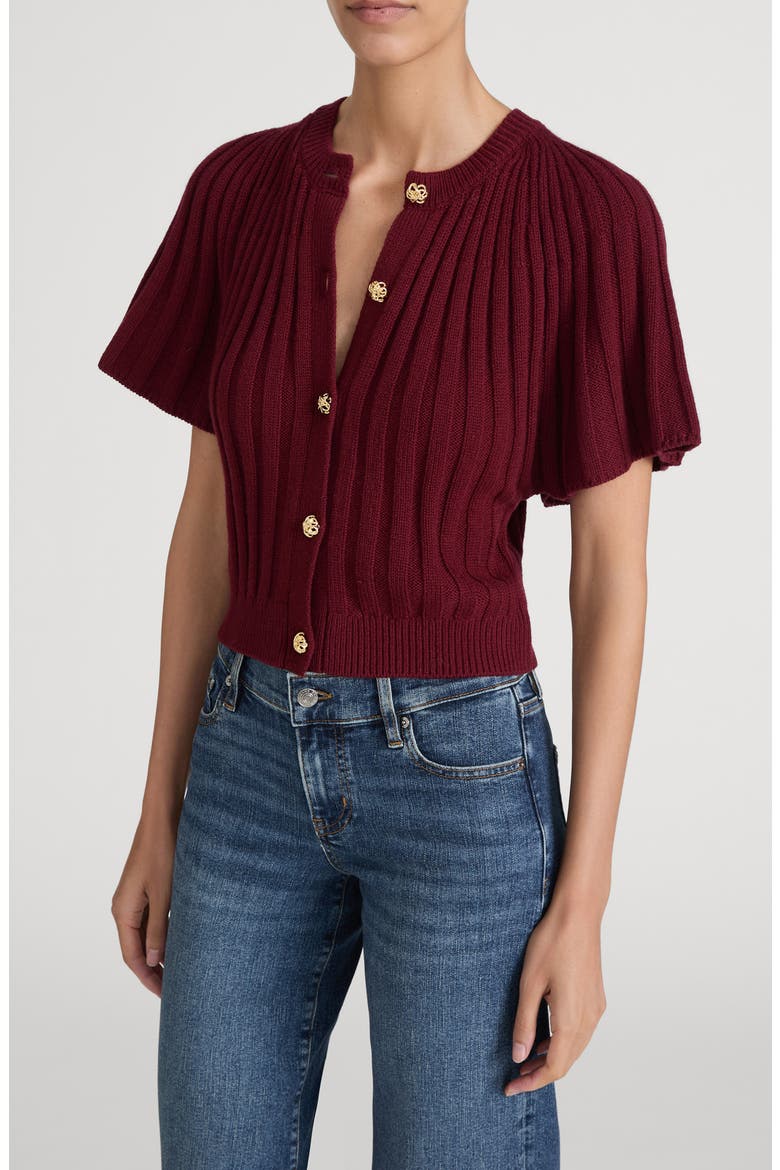 The Flutter Wool & Cashmere Cardigan, Alternate, color, DEEP GARNET