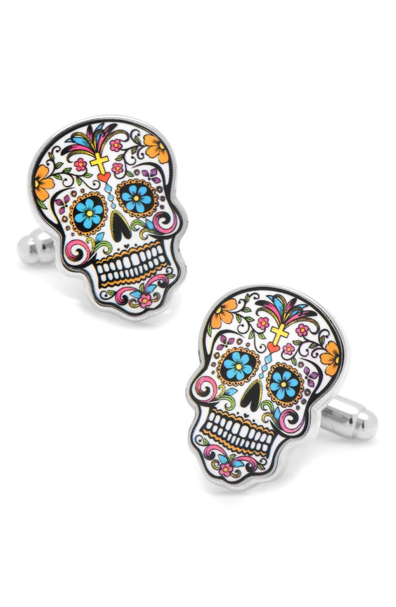 Cufflinks, Inc. 'Day of the Dead' Cuff Links, Main, color, Silver/ Black/ Pink