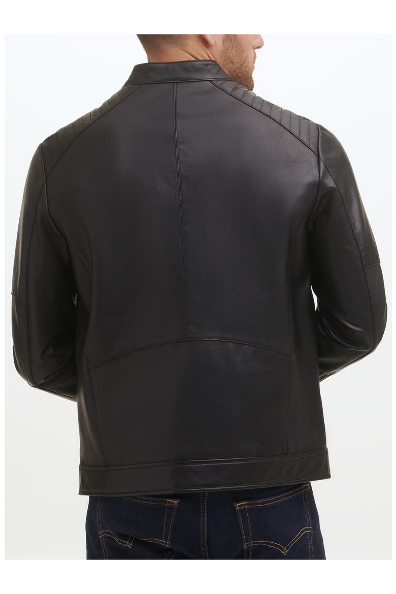 Leather Racer Jacket, Alternate, color, BLACK