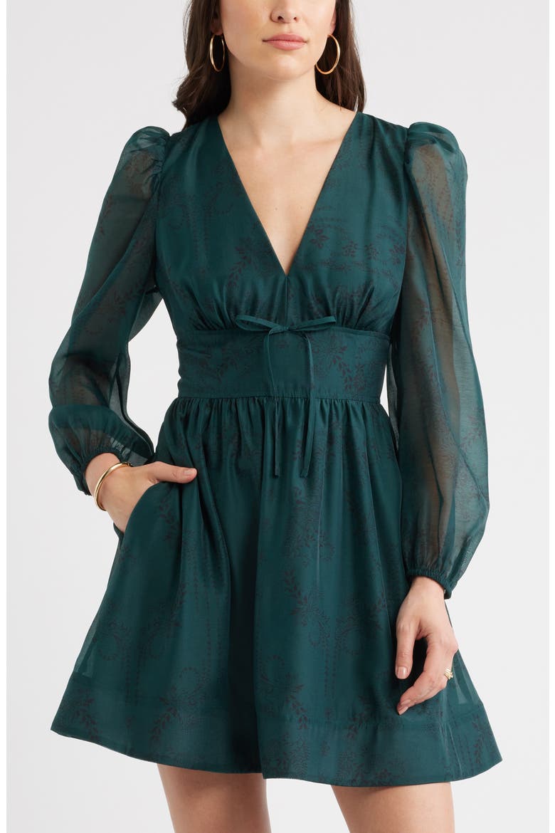 Long Sleeve Minidress, Alternate, color, GREEN- BLACK ALEX BORDER