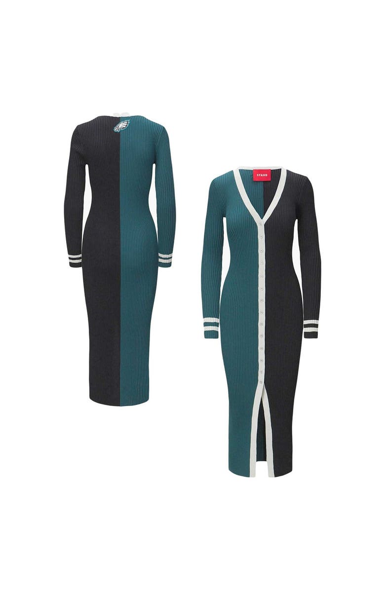 STAUD Women's STAUD Green/Black Philadelphia Eagles Shoko Knit Button-Up Sweater Dress, Main, color,