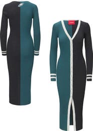 STAUD Women's STAUD Green/Black Philadelphia Eagles Shoko Knit Button-Up Sweater Dress