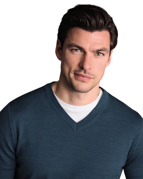 Charles Tyrwhitt Merino V-neck Sweater In Green