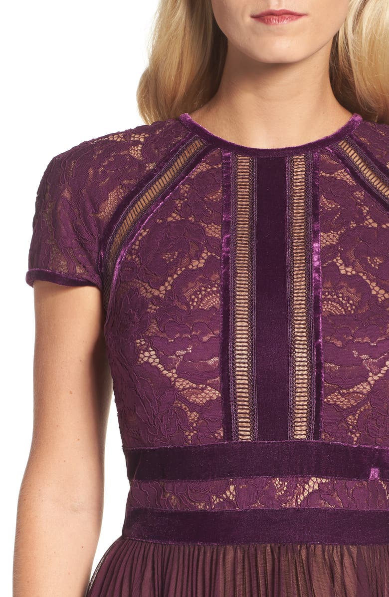 Tadashi Shoji Pleated Lace & Chiffon Gown, Alternate, color,