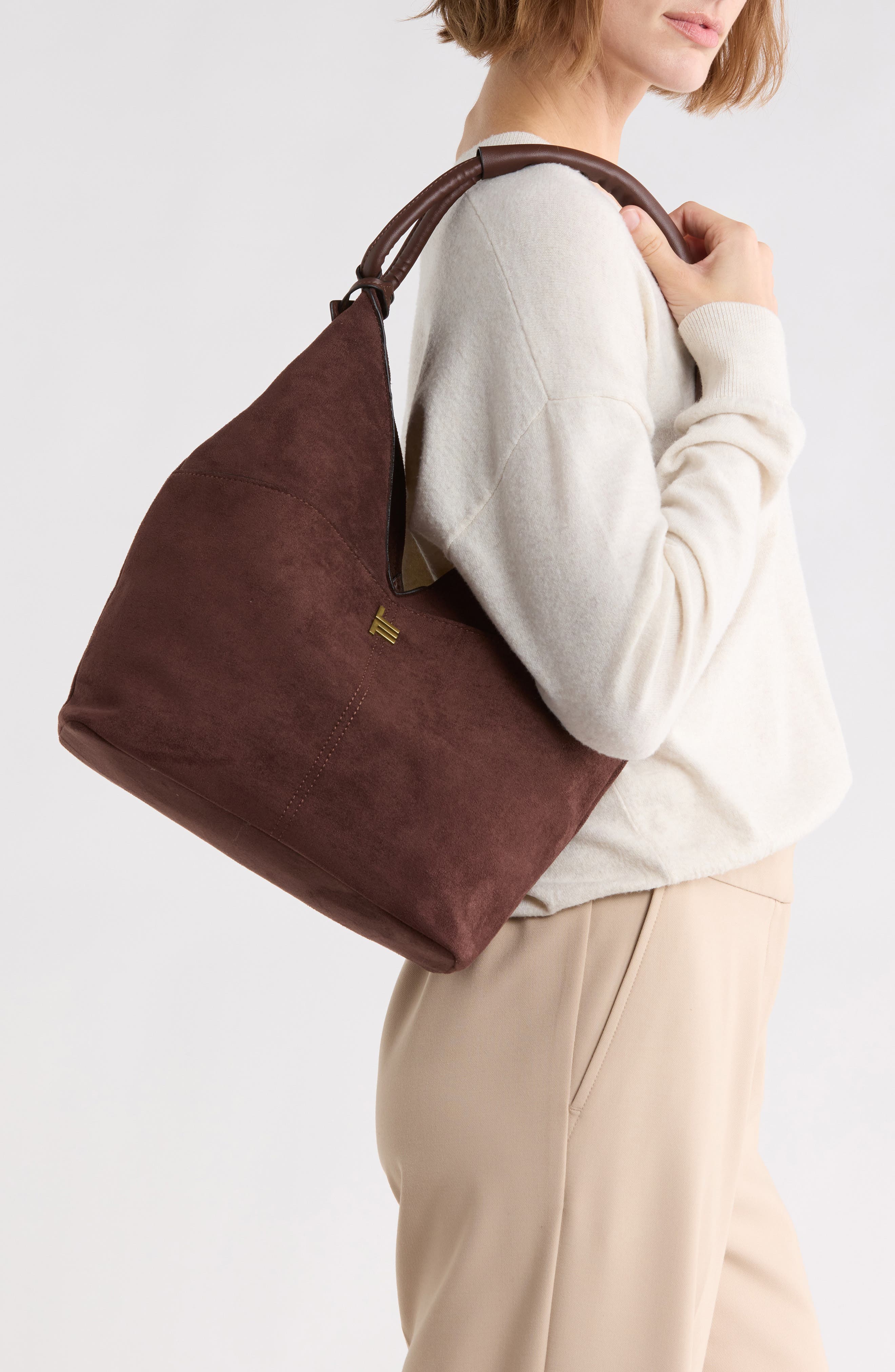 Faux Suede Origami Tote, Alternate, color, CHOCOLATE