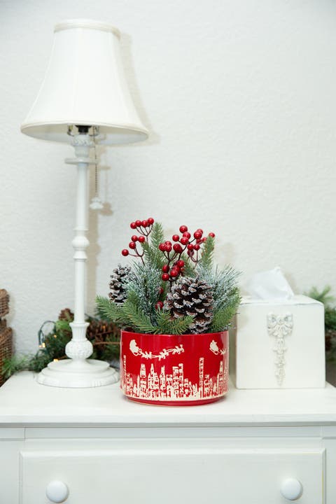 Xmas Mix in 7" Red Cityscape Ceramic Pot