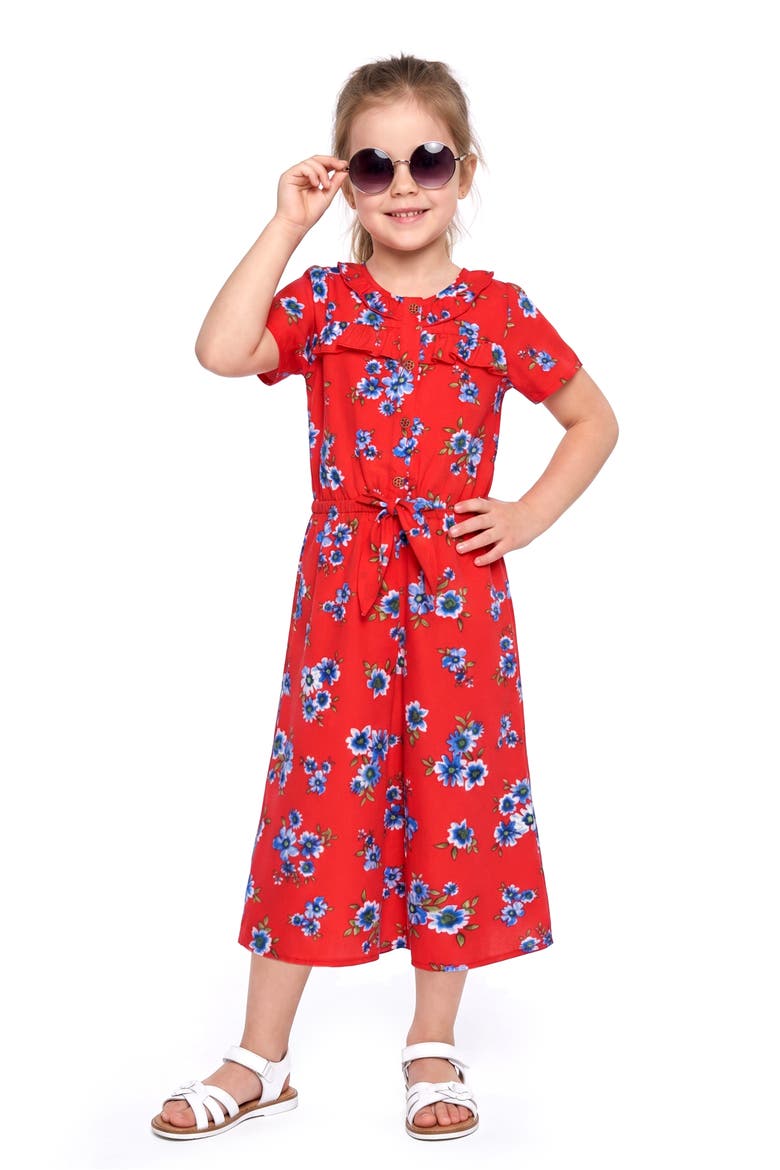 Kids' Floral Ruffle Yoke Jumpsuit, Alternate, color, RED MULTI
