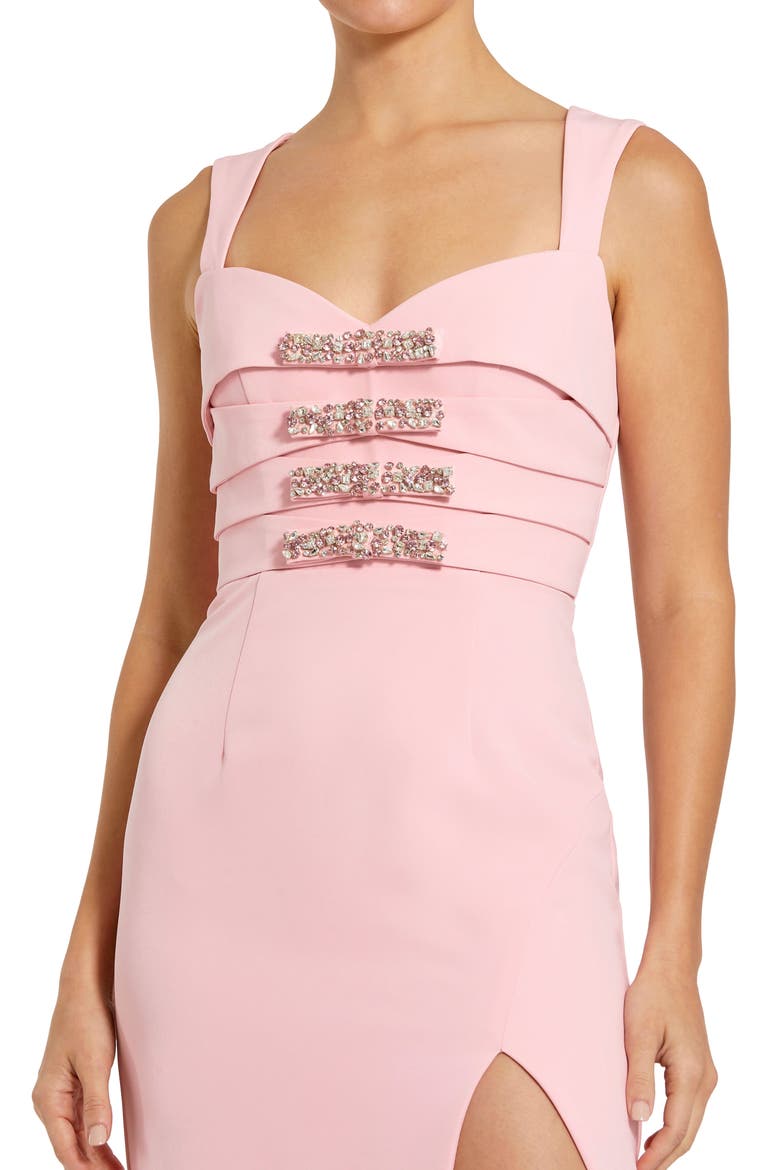 Sleeveless Crepe Gown With Embellished Bows, Alternate, color, Blush