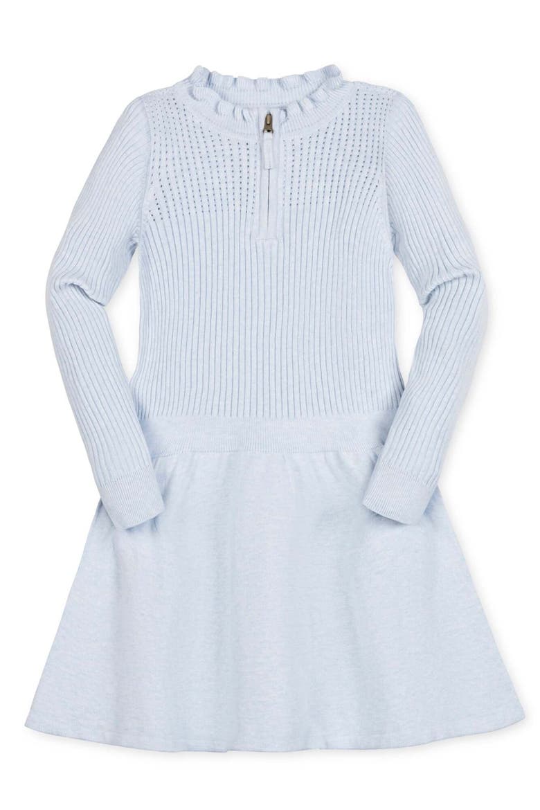 Kids' Organic Half Zip Ruffle Neck Sweater Dress, Main, color, Light Blue Heather