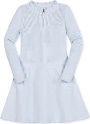 Hope & Henry Kids' Organic Half Zip Ruffle Neck Sweater Dress