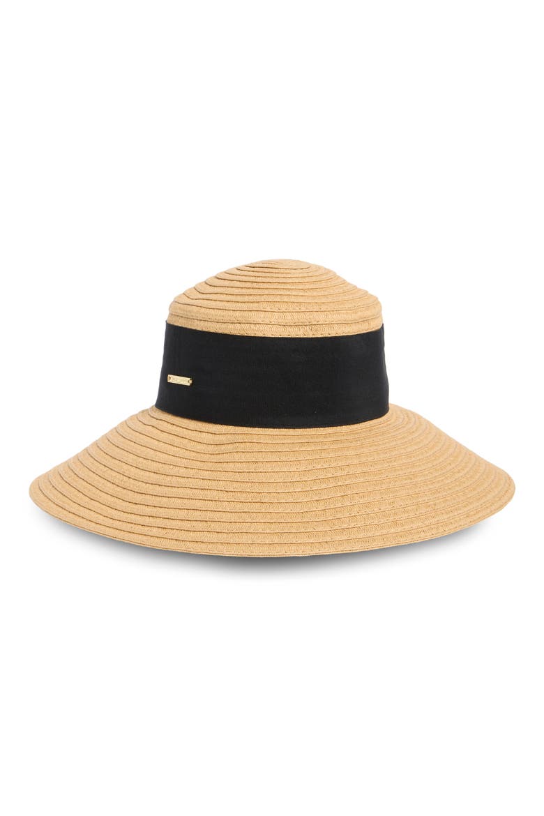 Oversize Ribbon Down Brim Woven Hat, Main, color, TAN