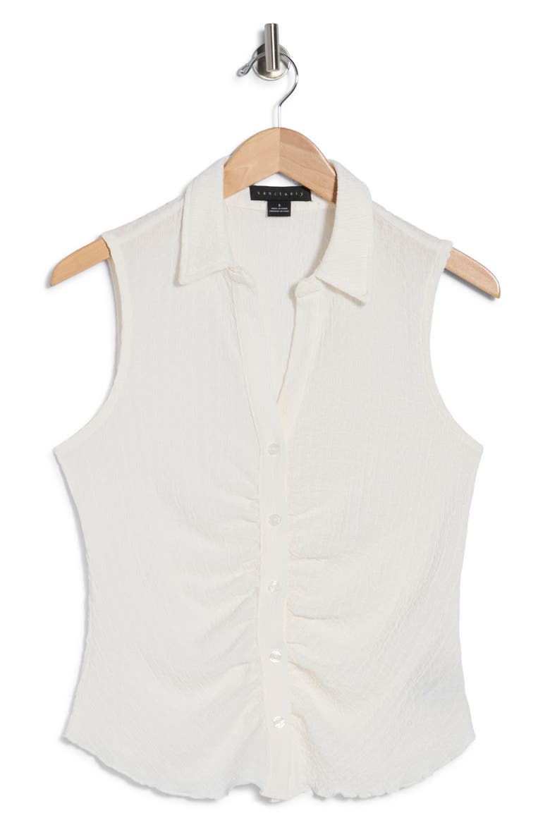 Ruched Button-Up Tank, Alternate, color, VINTAGE WHITE