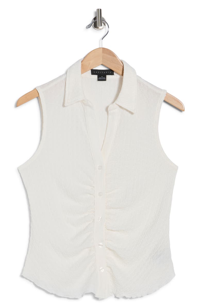 Sanctuary Ruched Button-Up Tank, Alternate, color, Vintage White