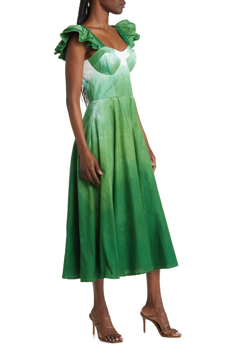 Binsa Ombré Ruffle Cotton Midi Dress, Alternate, color, GREEN OMBRE